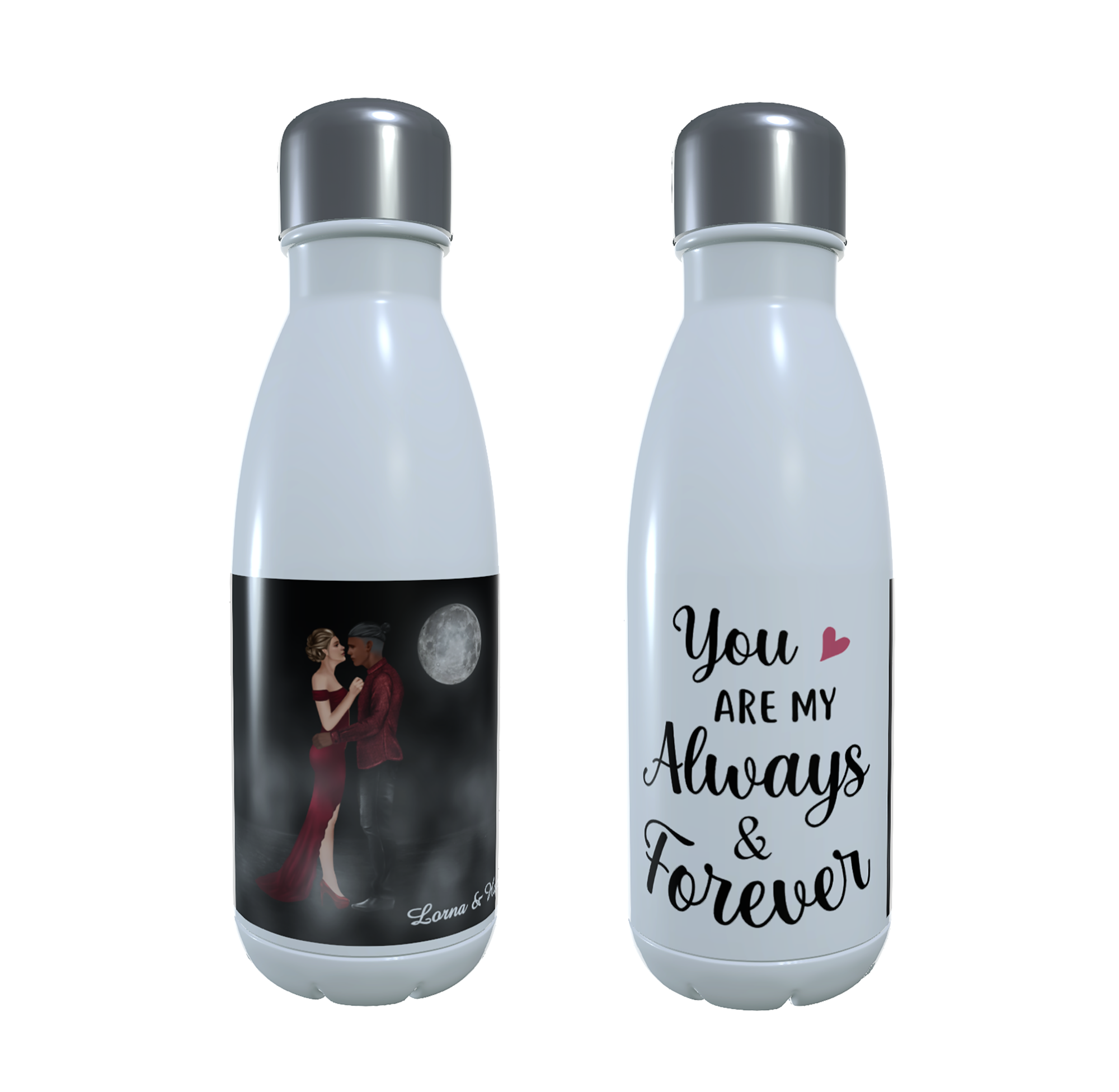 Romantic Couple Moonlight Water Bottle, Custom Couples Thermos - Click Image to Close